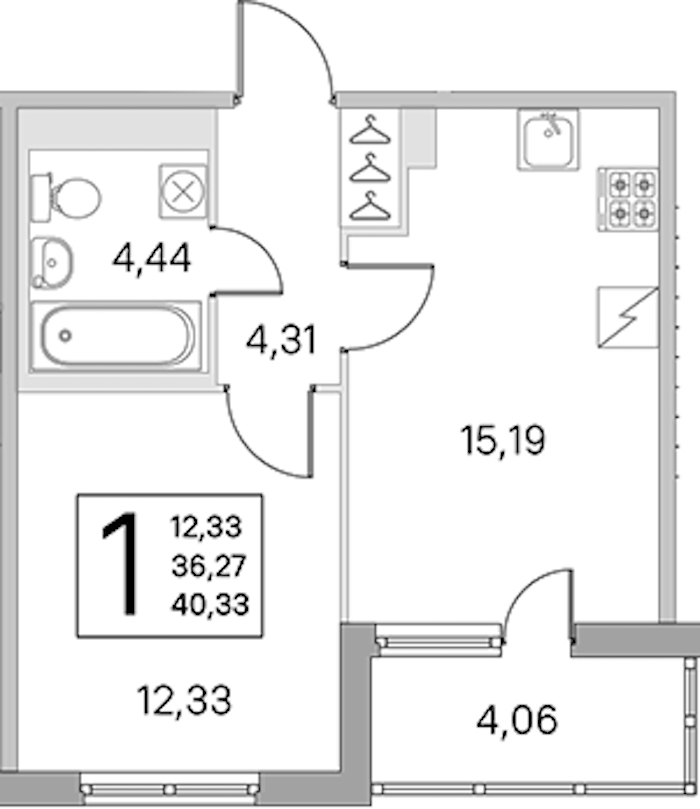 1-комнатная квартира 36.27 м², 4/5 эт., ЖК «ЮгТаун. Олимпийские кварталы»